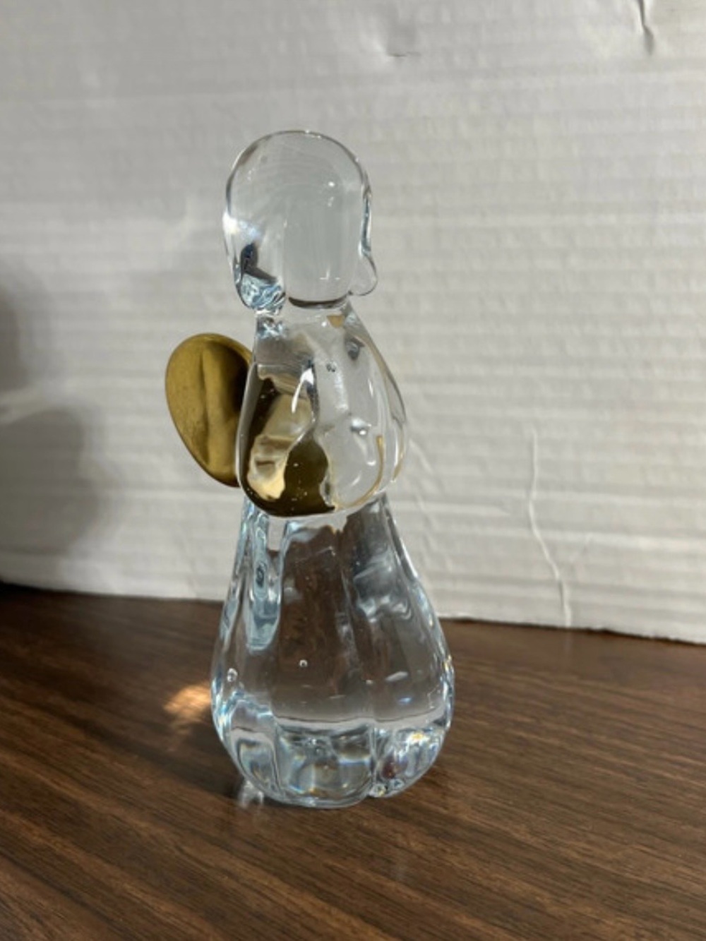 Source Unknown Clear Glass Angel Figurine with Gold Wings